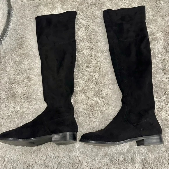 Steve Madden Odessa Black Faux Suede Leather Knee High Boots Size